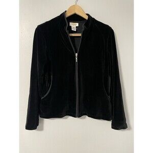 Vintage Talbots Women's Black Velour Velvet Zip-Front Jacket Size Small